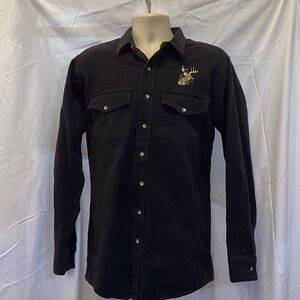 Winter Run Black Button Up With Deer Embroidery On Chest.